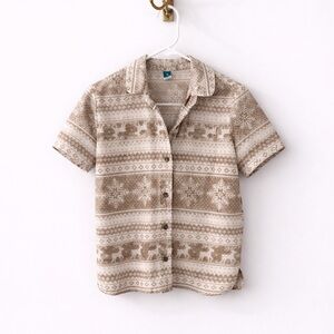 Old Navy Beige & Cream Patterned Short-Sleeve Button-Down Shirt